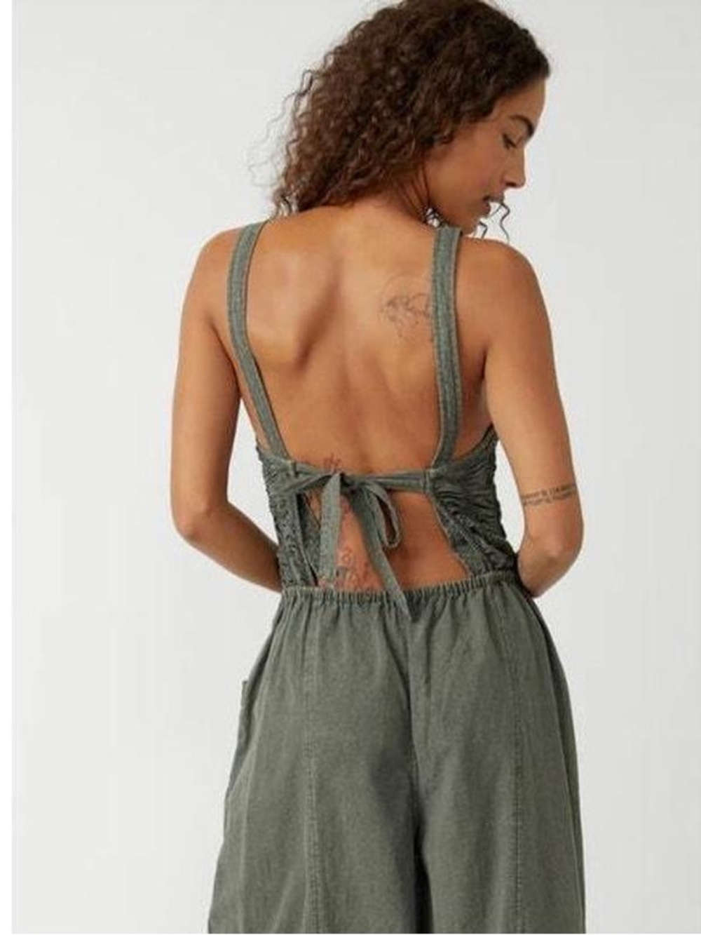 Free People Forever Always Ruched Jumpsuit in Dried Basal - XS